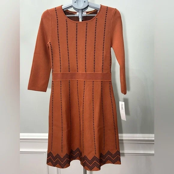 London Times Rust and Black Long Sleeve Dress - Picture 1 of 4